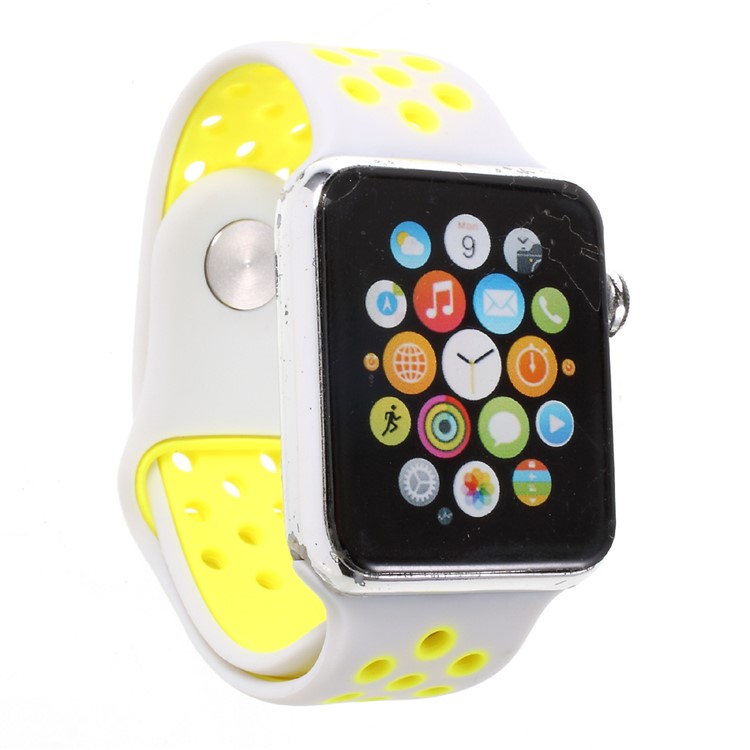 Sports Silicone Watch Band Replacement for Apple Watch 38mm Series 3 Series 1 Series 2 - Yellow / White-4