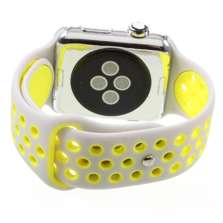 Sports Silicone Watch Band Replacement for Apple Watch 38mm Series 3 Series 1 Series 2 - Yellow / White-5