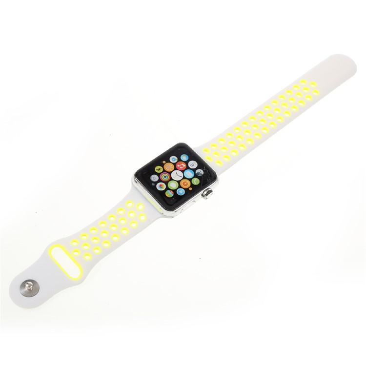 Sports Silicone Watch Band Replacement for Apple Watch 38mm Series 3 Series 1 Series 2 - Yellow / White-6
