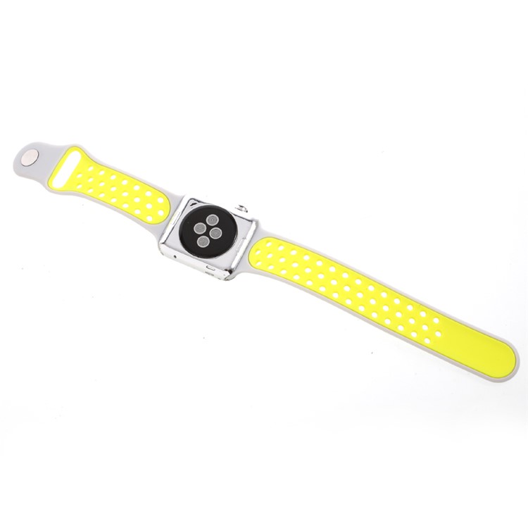 Sports Silicone Watch Band Replacement for Apple Watch 38mm Series 3 Series 1 Series 2 - Yellow / White-7