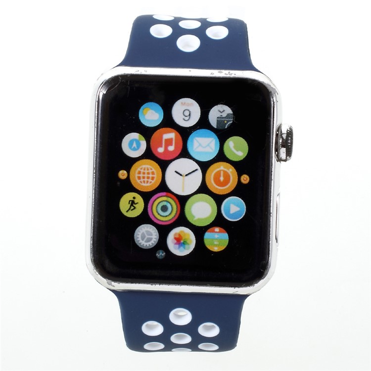 Soft Silicone Watchband Replacement Wrist Strap for Apple Watch 38mm Series 3 Series 1 Series 2 - White / Blue-2