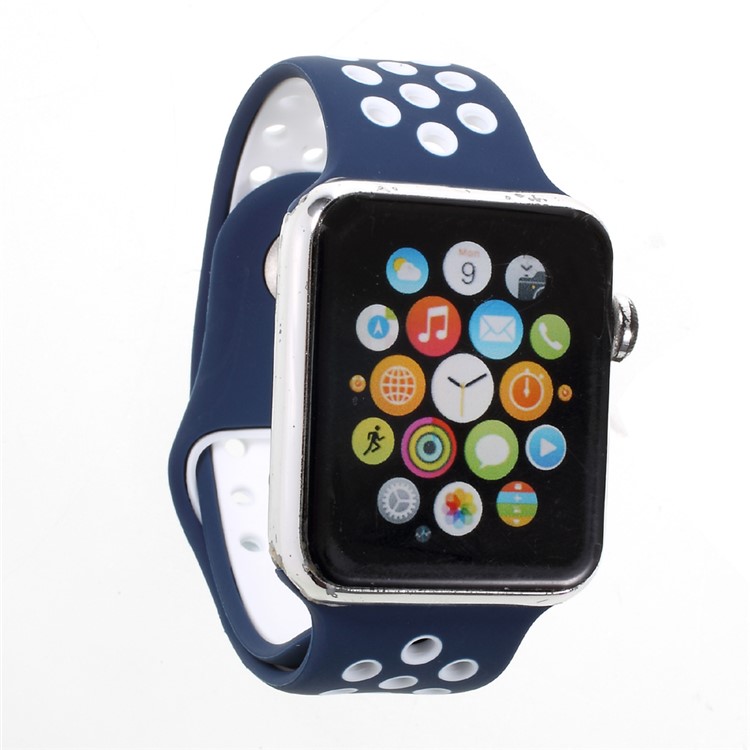 Soft Silicone Watchband Replacement Wrist Strap for Apple Watch 38mm Series 3 Series 1 Series 2 - White / Blue-3