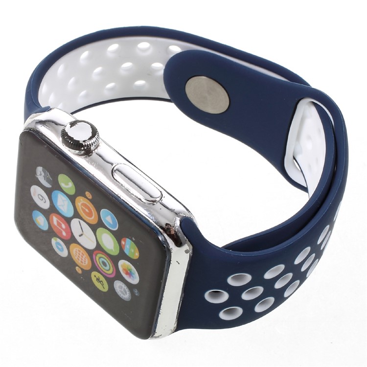 Soft Silicone Watchband Replacement Wrist Strap for Apple Watch 38mm Series 3 Series 1 Series 2 - White / Blue-4