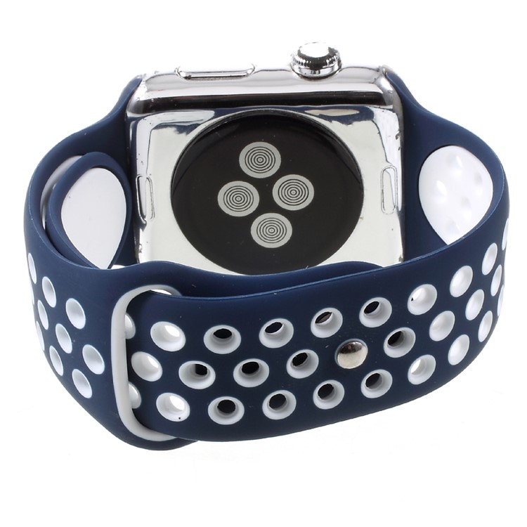 Soft Silicone Watchband Replacement Wrist Strap for Apple Watch 38mm Series 3 Series 1 Series 2 - White / Blue-5