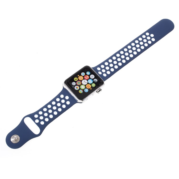 Soft Silicone Watchband Replacement Wrist Strap for Apple Watch 38mm Series 3 Series 1 Series 2 - White / Blue-7