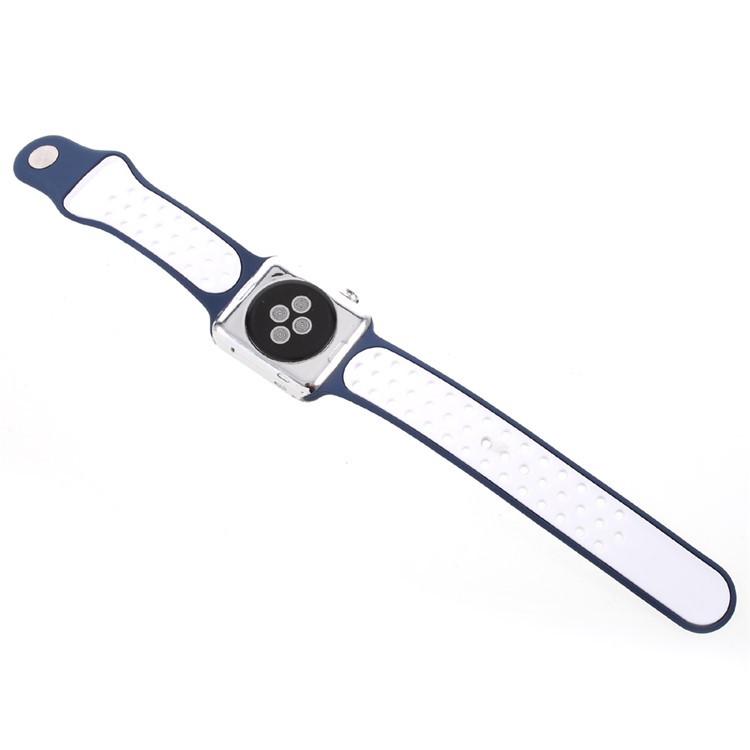 Soft Silicone Watchband Replacement Wrist Strap for Apple Watch 38mm Series 3 Series 1 Series 2 - White / Blue-8