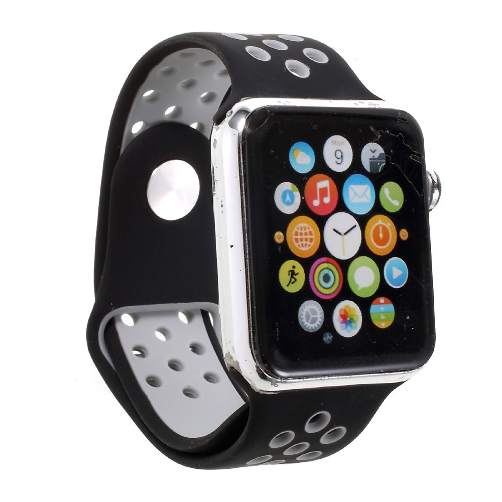 Hollowing Silicone Watchband Strap for Apple Watch Series 2 Series 1 42mm - Black-5