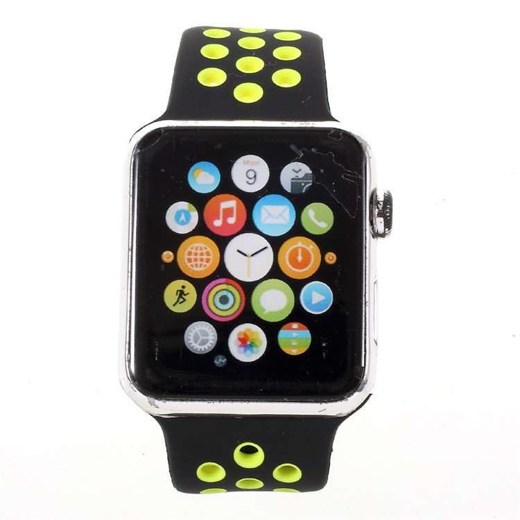 Hollowing Silicone Watchband Bracelet for Apple Watch Series 3 Series 2 Series 1 42mm - Yellow / Black-2