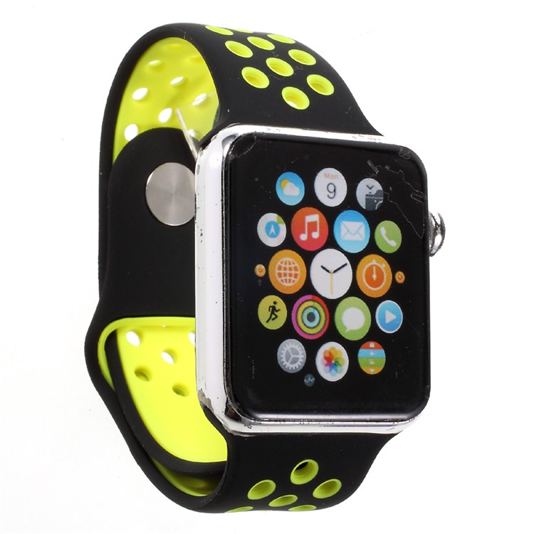 Hollowing Silicone Watchband Bracelet for Apple Watch Series 3 Series 2 Series 1 42mm - Yellow / Black-3