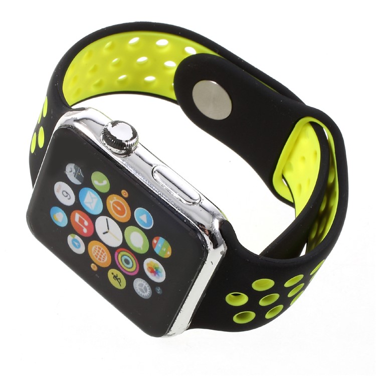 Hollowing Silicone Watchband Bracelet for Apple Watch Series 3 Series 2 Series 1 42mm - Yellow / Black-4
