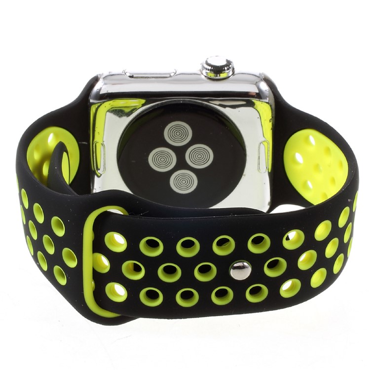 Hollowing Silicone Watchband Bracelet for Apple Watch Series 3 Series 2 Series 1 42mm - Yellow / Black-5