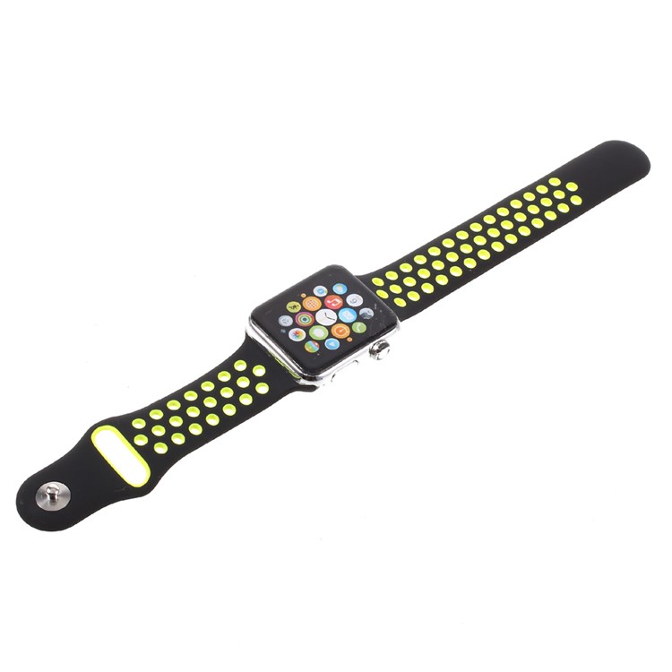 Hollowing Silicone Watchband Bracelet for Apple Watch Series 3 Series 2 Series 1 42mm - Yellow / Black-6