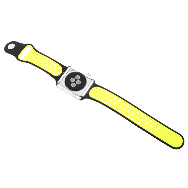 Hollowing Silicone Watchband Bracelet for Apple Watch Series 3 Series 2 Series 1 42mm - Yellow / Black-7