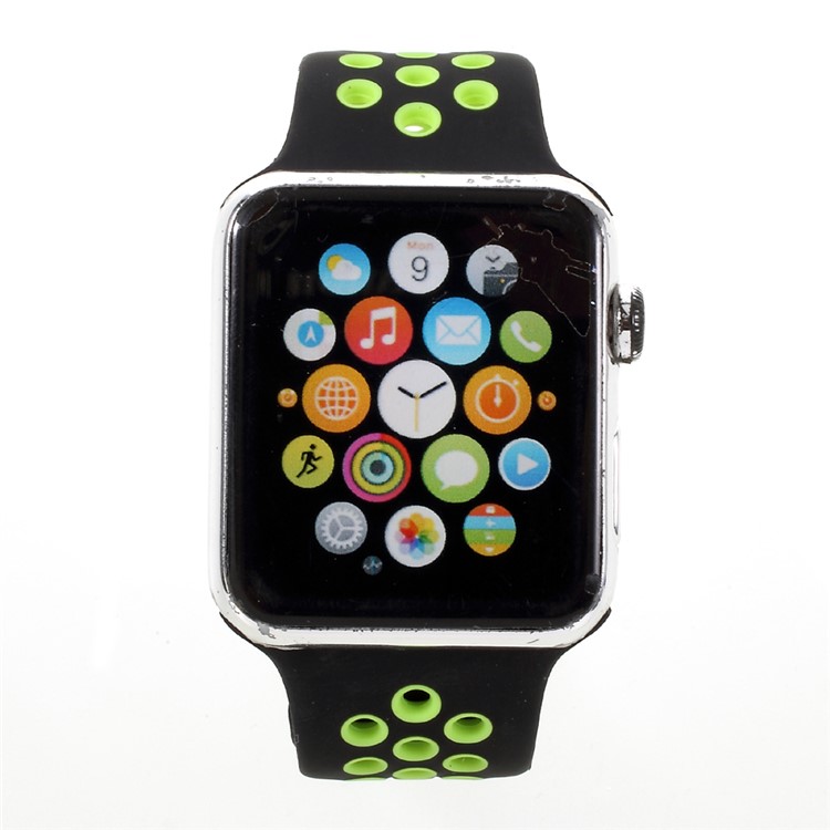 Hollowing Silicone Watchband Replacement for Apple Watch Series 3 Series 2 Series 1 42mm - Green / Black-2