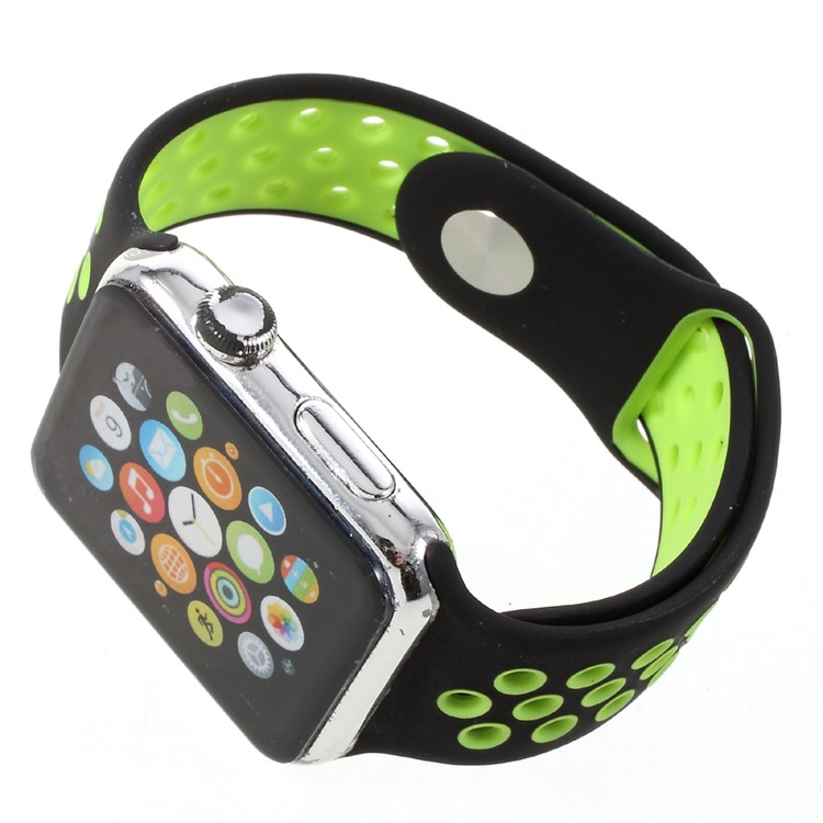 Hollowing Silicone Watchband Replacement for Apple Watch Series 3 Series 2 Series 1 42mm - Green / Black-4