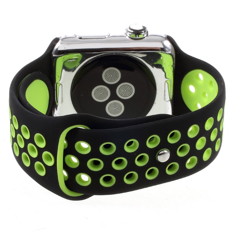 Hollowing Silicone Watchband Replacement for Apple Watch Series 3 Series 2 Series 1 42mm - Green / Black-5