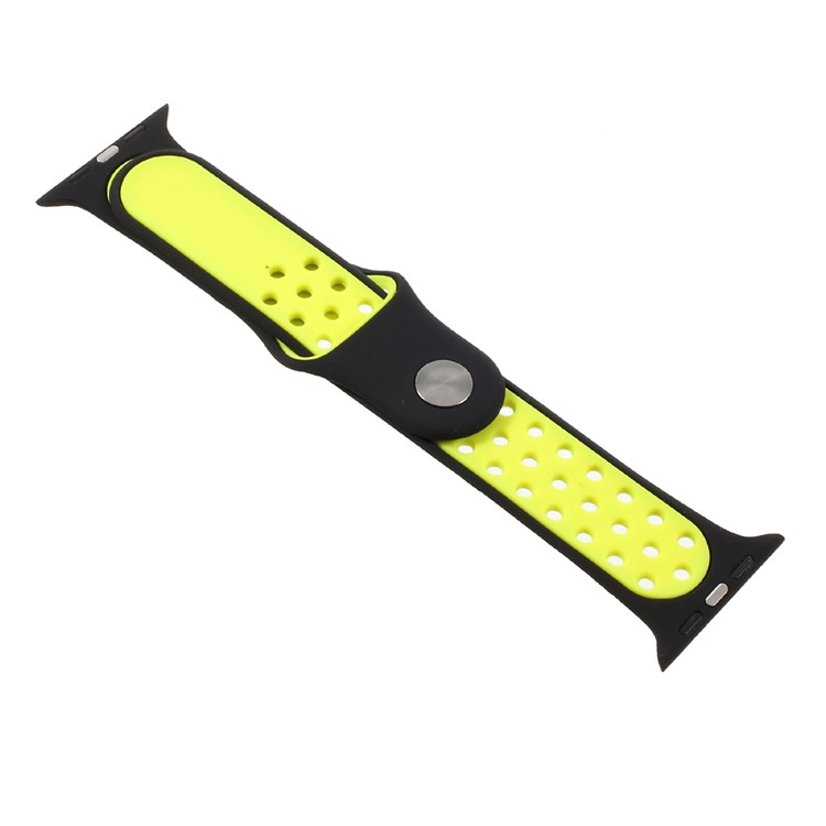 Hollowing Silicone Watchband Replacement for Apple Watch Series 3 Series 2 Series 1 42mm - Green / Black-6