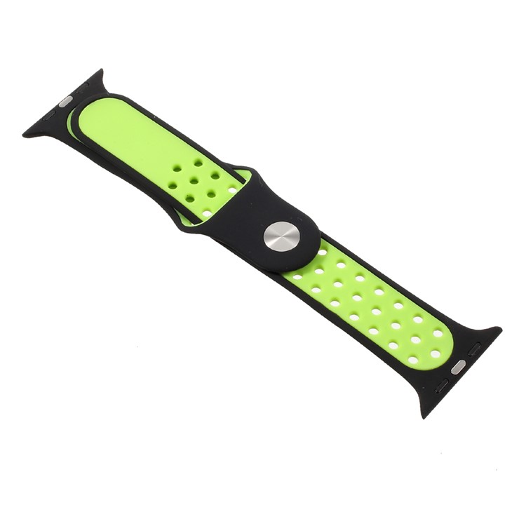 Hollowing Silicone Watchband Replacement for Apple Watch Series 3 Series 2 Series 1 42mm - Green / Black-7
