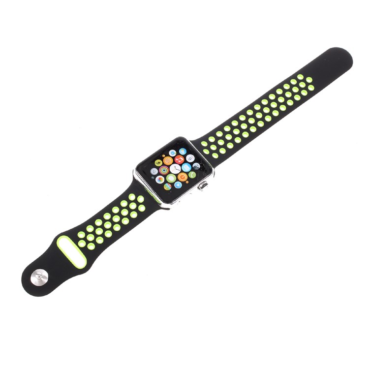 Hollowing Silicone Watchband Replacement for Apple Watch Series 3 Series 2 Series 1 42mm - Green / Black-8