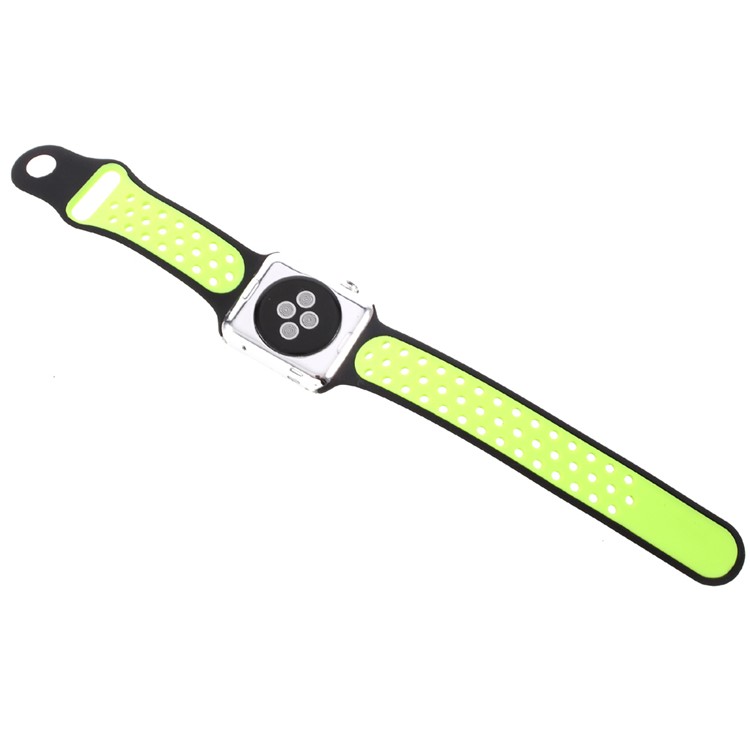 Hollowing Silicone Watchband Replacement for Apple Watch Series 3 Series 2 Series 1 42mm - Green / Black-9