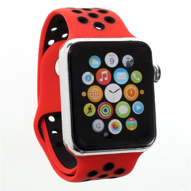 Hollowing Replacement Soft Silicone Watchband Strap for Apple Watch Series 3 Series 2 Series 1 42mm - Red-3