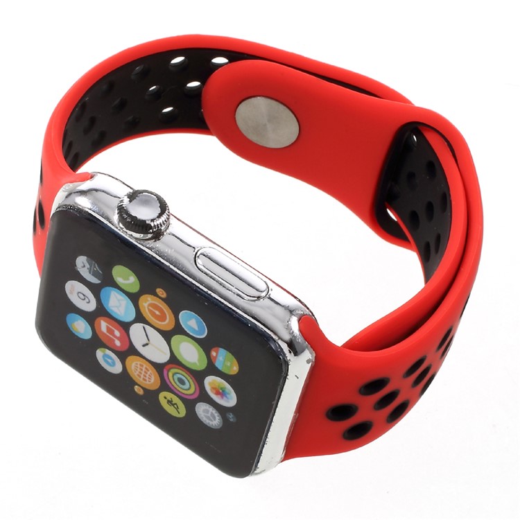 Hollowing Replacement Soft Silicone Watchband Strap for Apple Watch Series 3 Series 2 Series 1 42mm - Red-4