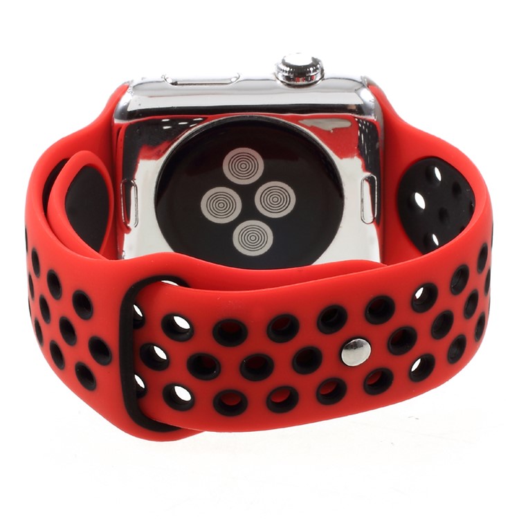Hollowing Replacement Soft Silicone Watchband Strap for Apple Watch Series 3 Series 2 Series 1 42mm - Red-5