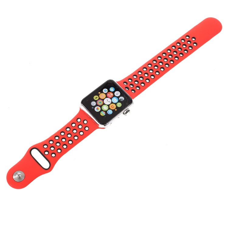 Hollowing Replacement Soft Silicone Watchband Strap for Apple Watch Series 3 Series 2 Series 1 42mm - Red-7