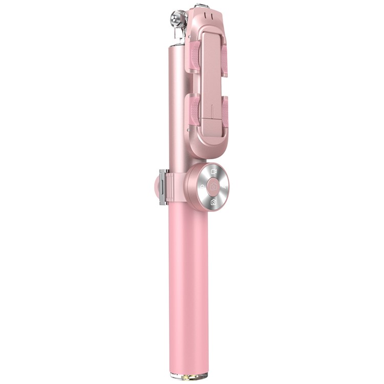 SK08 Leather Extendable Selfie Stick Monopod with Detachable Bluetooth Remote Shutter for iOS Android Phones - Pink-2