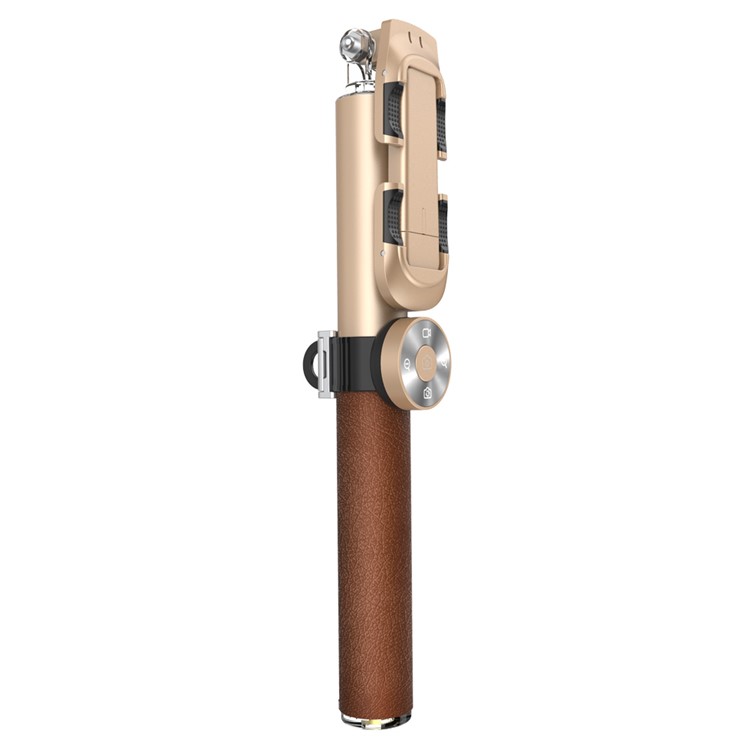 SK08 Leather Extendable Bluetooth Selfie Stick Self-Portrait Monopod with Detachable Remote Shutter for iOS Android Phones - Gold Color-3