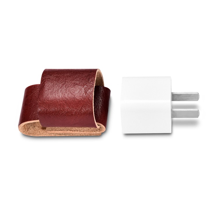 ICARER Vegetable Tanned Leather Charger Holder Case with Cable Winder Design - Wine Red-11