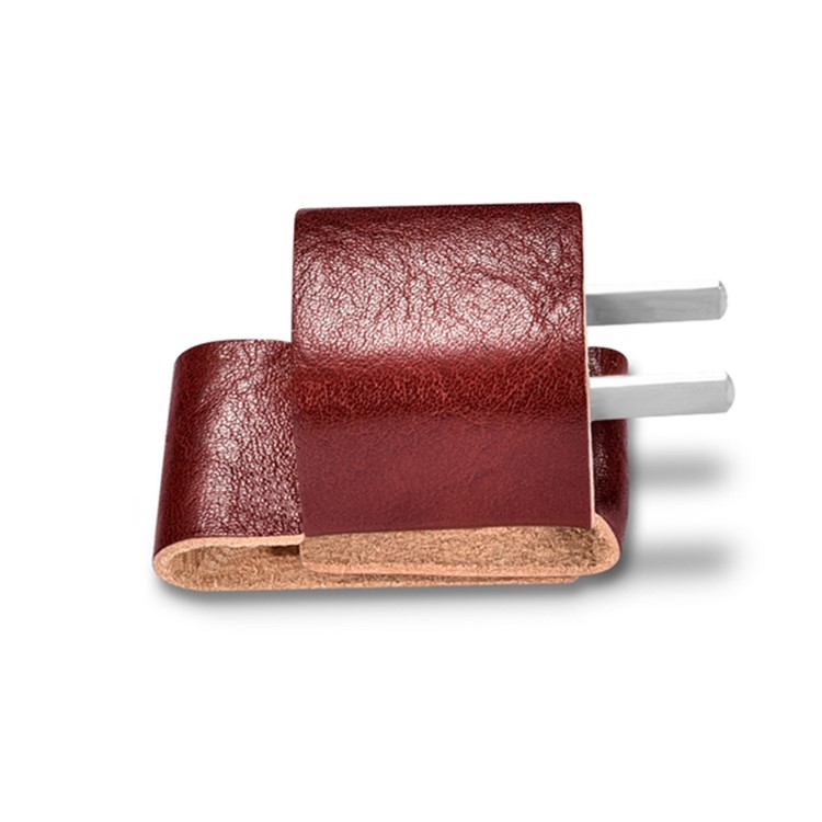 ICARER Vegetable Tanned Leather Charger Holder Case with Cable Winder Design - Wine Red-12
