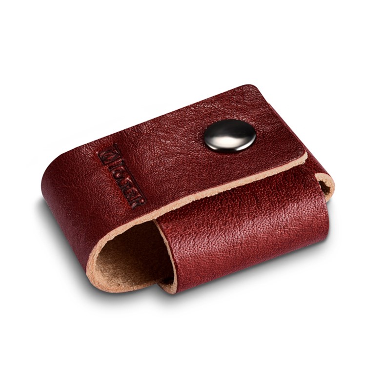 ICARER Vegetable Tanned Leather Charger Holder Case with Cable Winder Design - Wine Red-3