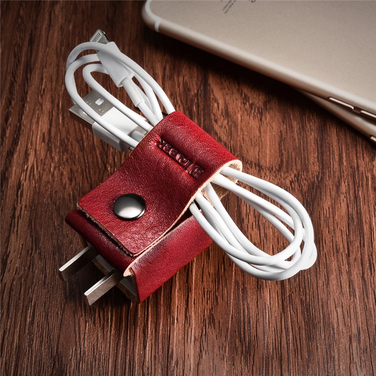ICARER Vegetable Tanned Leather Charger Holder Case with Cable Winder Design - Wine Red-6