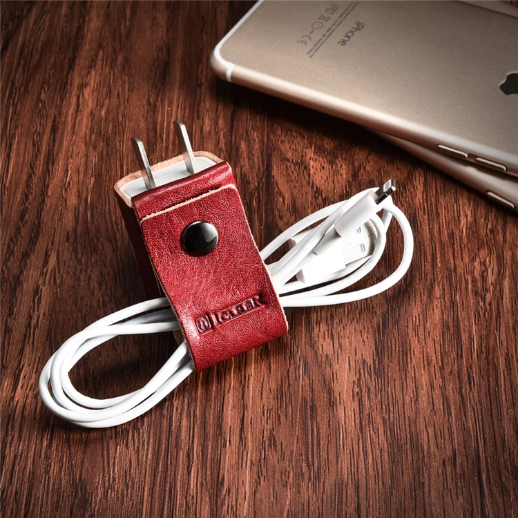 ICARER Vegetable Tanned Leather Charger Holder Case with Cable Winder Design - Wine Red-7