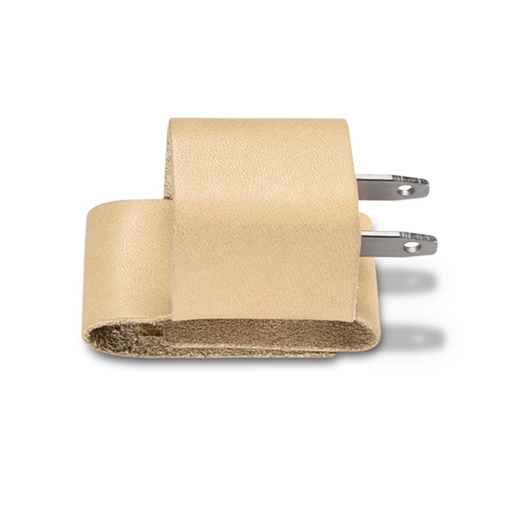 ICARER Vegetable Tanned Leather Charger Holder Cover with Cable Winder Design - Beige-10
