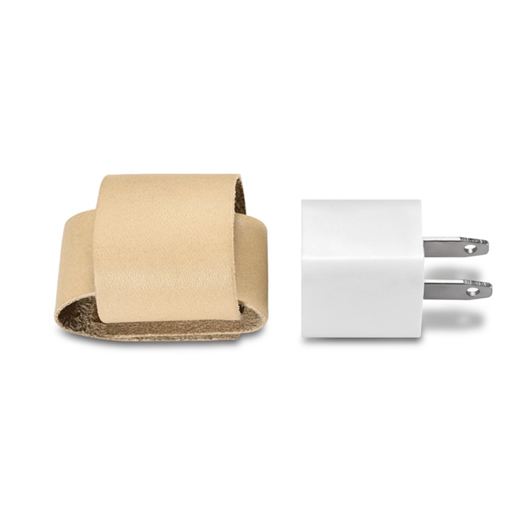 ICARER Vegetable Tanned Leather Charger Holder Cover with Cable Winder Design - Beige-9
