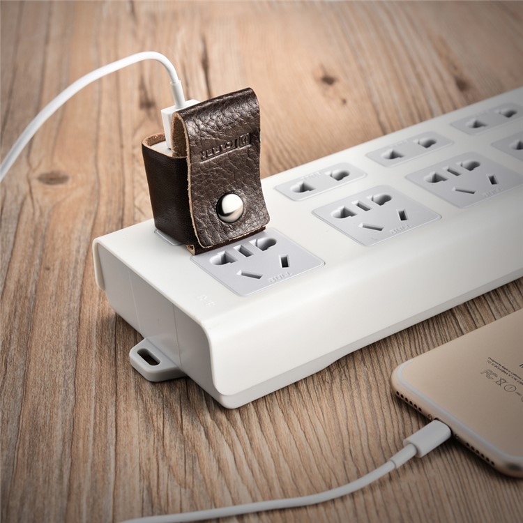 ICARER Vegetable Tanned Leather Adapter and Cable Storage Case - Coffee-1