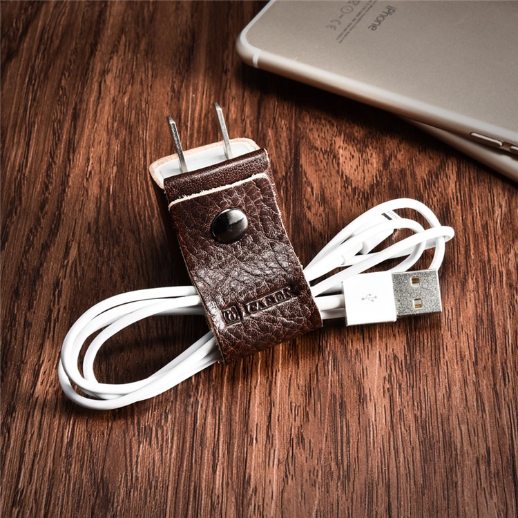 ICARER Vegetable Tanned Leather Adapter and Cable Storage Case - Coffee-4