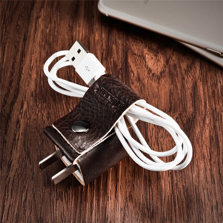 ICARER Vegetable Tanned Leather Adapter and Cable Storage Case - Coffee-5