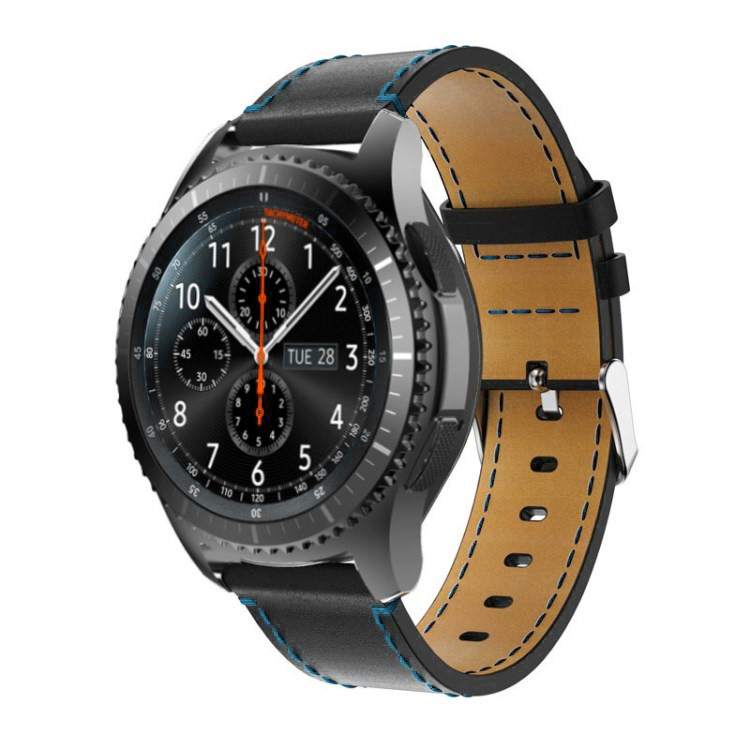 Genuine Leather Watch Band with Blue Stitch for Samsung Gear S3 Classic / Frontier - Black-1