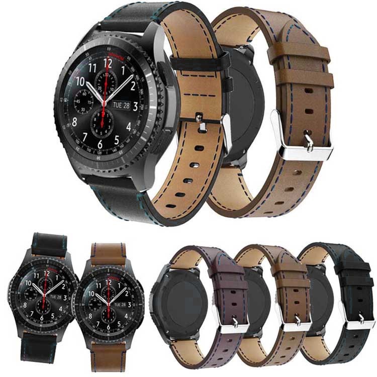 Genuine Leather Watch Band with Blue Stitch for Samsung Gear S3 Classic / Frontier - Black-5