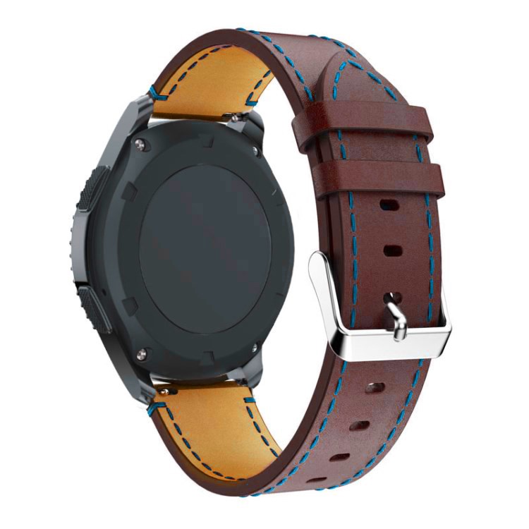 Genuine Leather Watch Strap with Blue Stitch for Samsung Gear S3 Classic / Frontier - Coffee-2