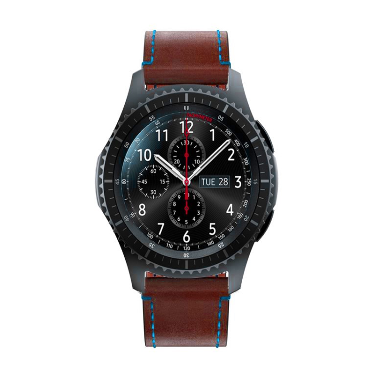 Genuine Leather Watch Strap with Blue Stitch for Samsung Gear S3 Classic / Frontier - Coffee-3