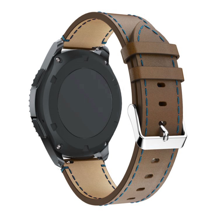 Genuine Leather Watch Bracelet for Samsung Gear S3 Classic / Frontier with Blue Stitch - Brown-2