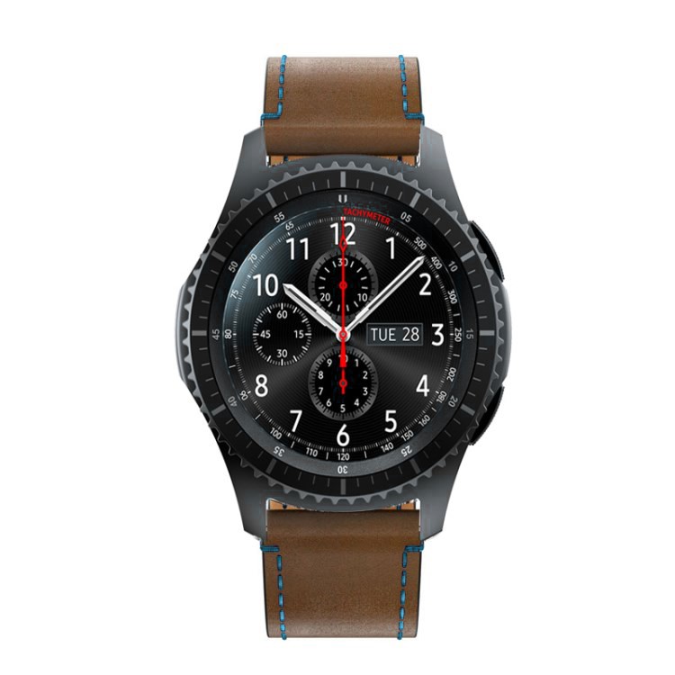 Genuine Leather Watch Bracelet for Samsung Gear S3 Classic / Frontier with Blue Stitch - Brown-3