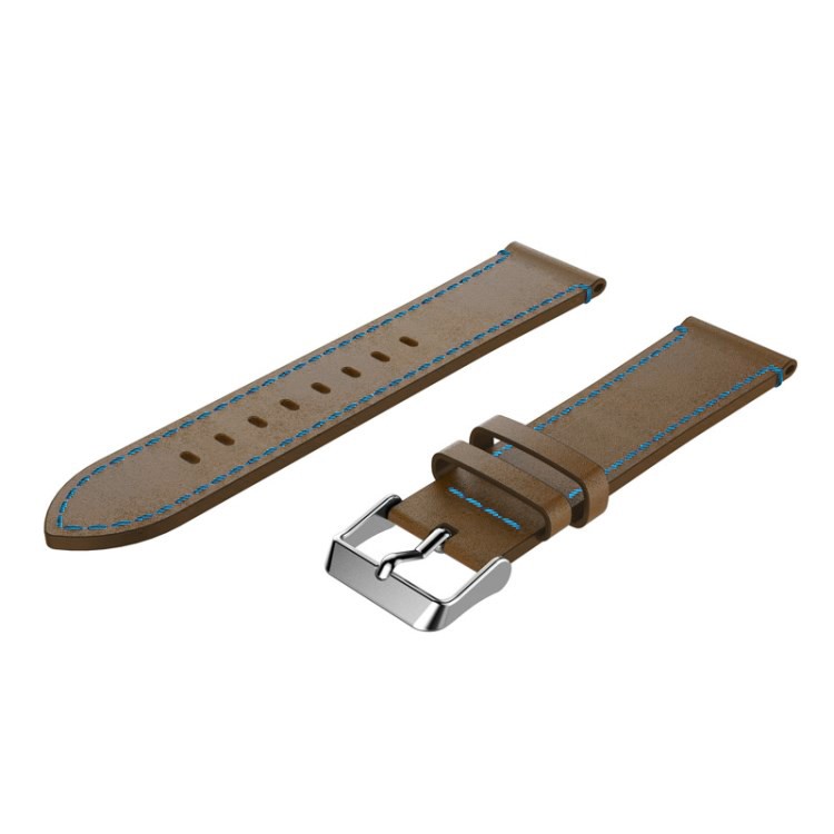 Genuine Leather Watch Bracelet for Samsung Gear S3 Classic / Frontier with Blue Stitch - Brown-4