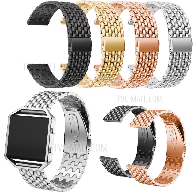 For Fitbit Blaze Classic Watch Band Replacement Stainless Steel Bracelet Strap with Frame - Gold Color-4