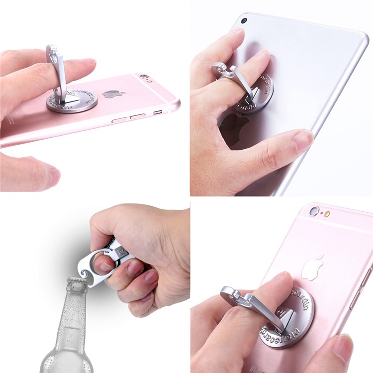 PIERRE CARDIN 3-in-1 Metal Bottle Opener + Kickstand + Finger Grip Ring Holder for Smartphones - Silver Color-12