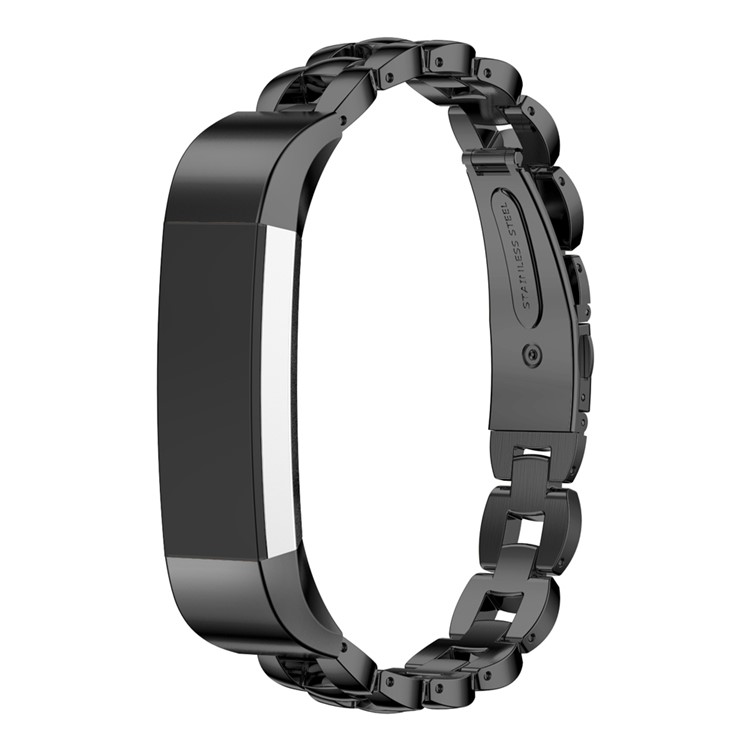 Solid Stainless Steel Link Watch Band Wrist Strap for Fitbit Alta - Black-4